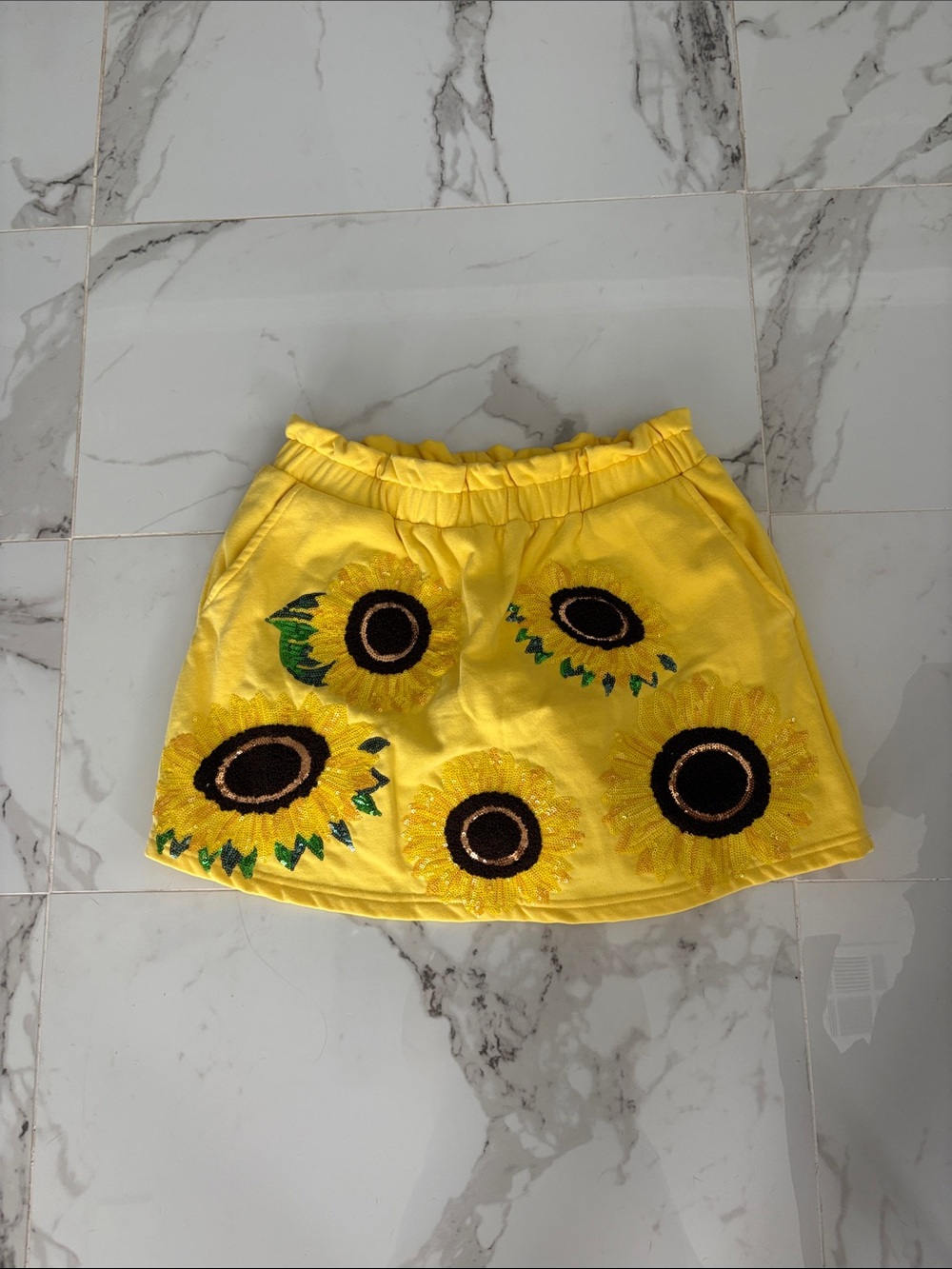 bebe Yellow Sunflower Embroidered Short
